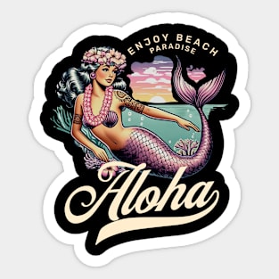 Vintage Mermaid Aloha - Classic Beach Greeting Sticker